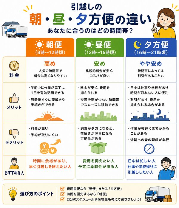 引越しの朝・昼・夕方便の違い