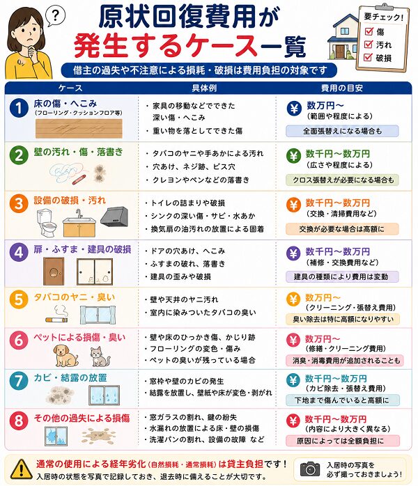 原状回復費用が発生するケース一覧