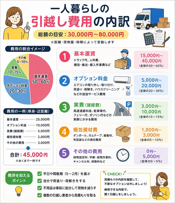 一人暮らしの引越し費用の内訳