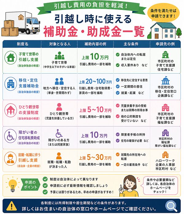 引越し時に使える補助金・助成金一覧