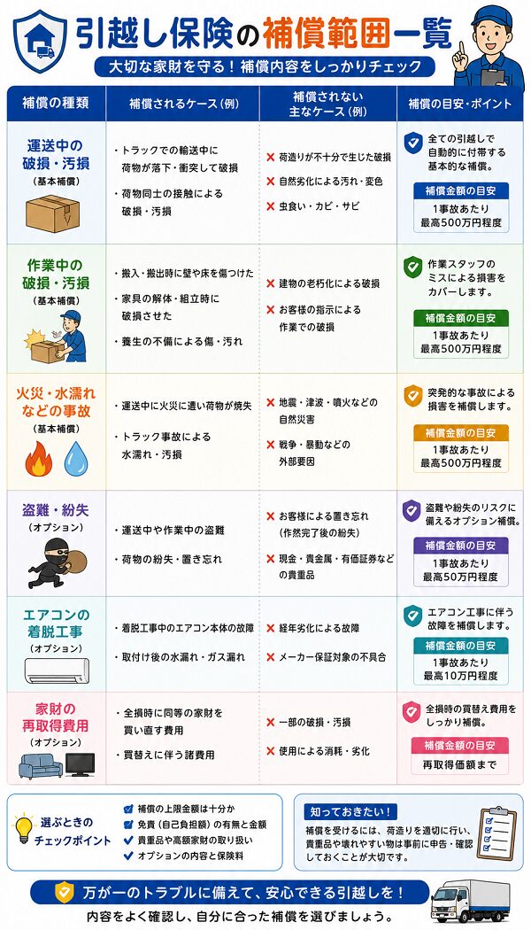 引越し保険の補償範囲一覧