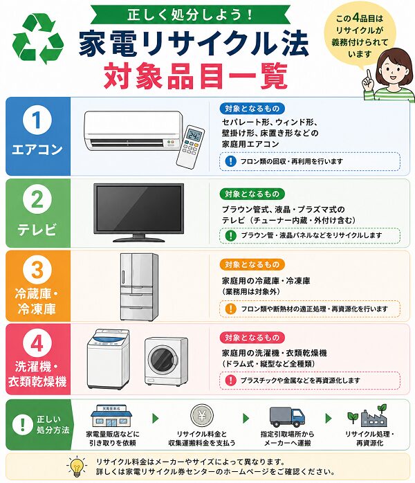 家電リサイクル法対象品目一覧