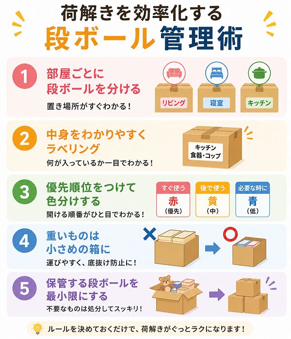 荷解きを効率化するダンボール管理術
