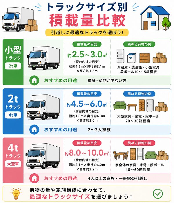 トラックサイズ別積載量比較