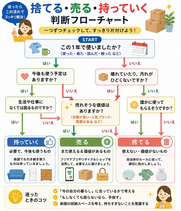 捨てる・売る・持っていく判断フローチャート