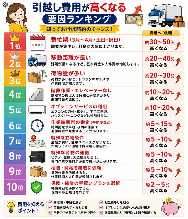 引越し費用が高くなる要因ランキング