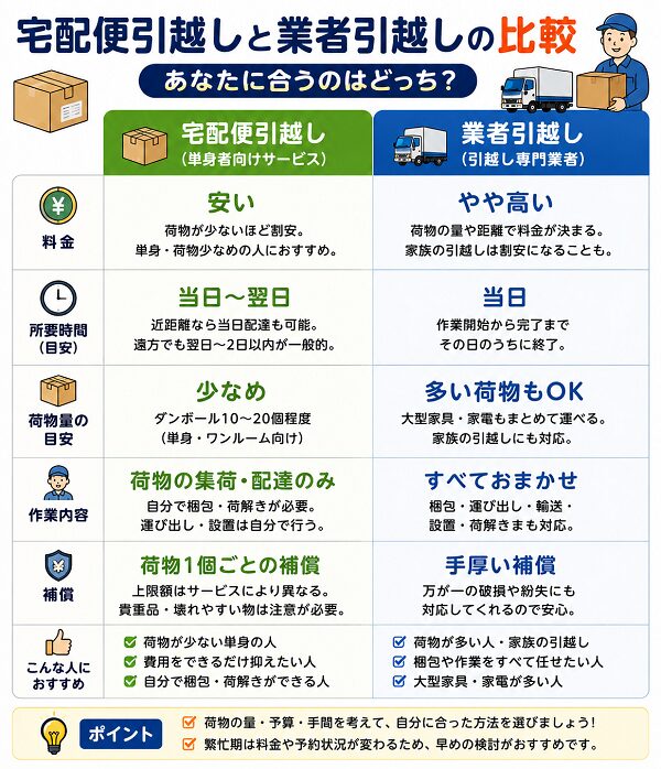 宅配引越しと業者引越しの比較