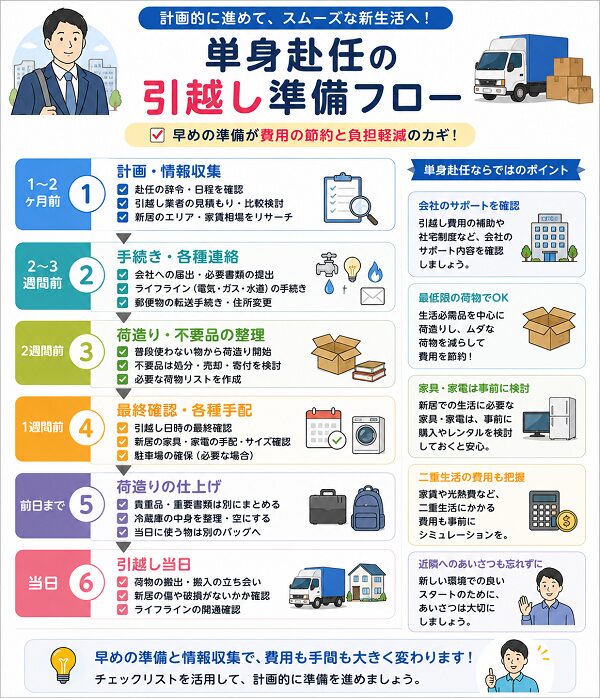 単身赴任の引越し準備フロー