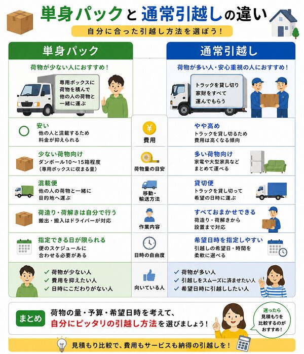 単身パックと通常引越しの違い