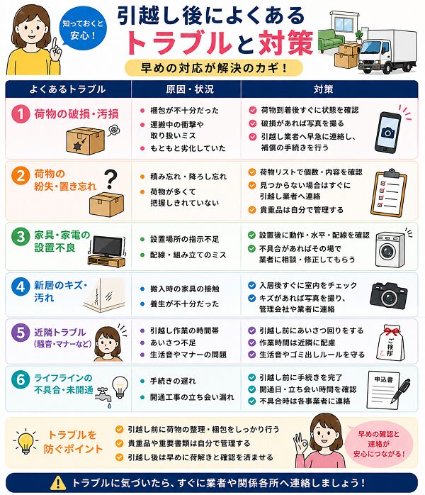 引越し後によくあるトラブルと対策
