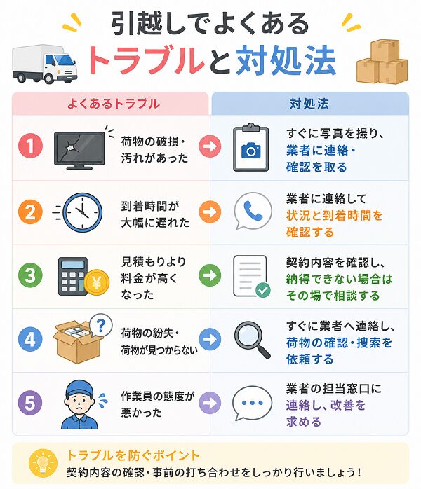 引越しでよくあるトラブルと対処法