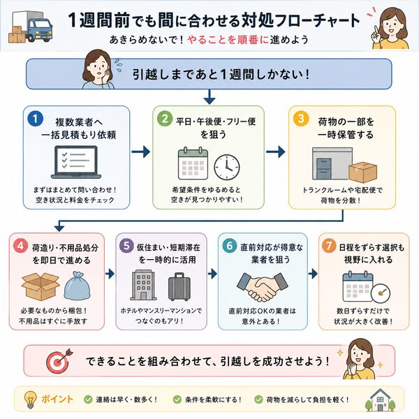 1週間前でも間に合わせる対処フローチャート
