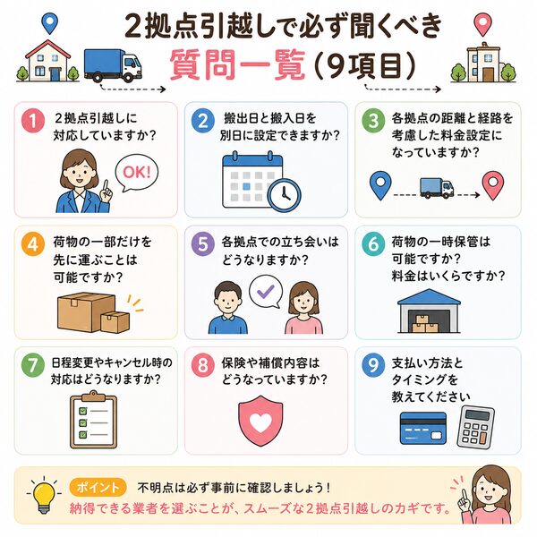 2拠点引越しで必ず聞くべき質問一覧（9項目）