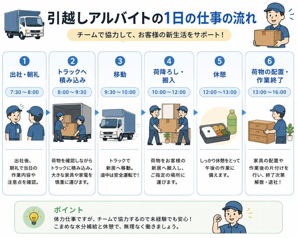 引越しアルバイトの1日の仕事の流れ