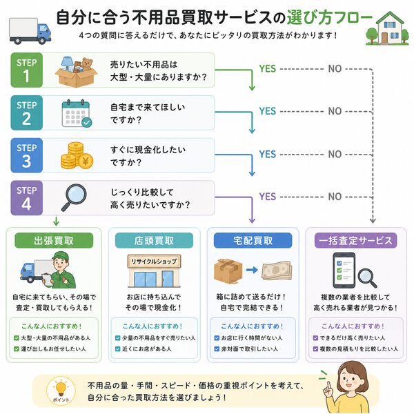 自分に合う不用品買取サービスの選び方フロー