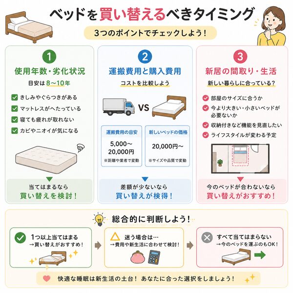 ベッドを買い替えるべきタイミング(使用年数・費用・新居で判断)