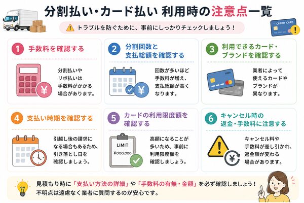 分割払い・カード払い利用時の注意点一覧