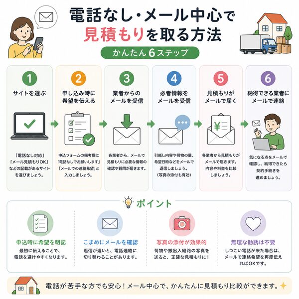 電話なし・メール中心で見積もりを取る方法（フロー図）