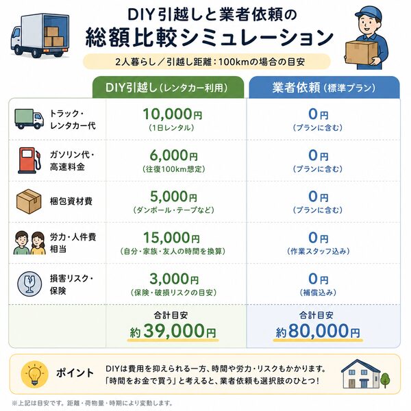 DIY引越しと業者依頼の総額比較シミュレーション