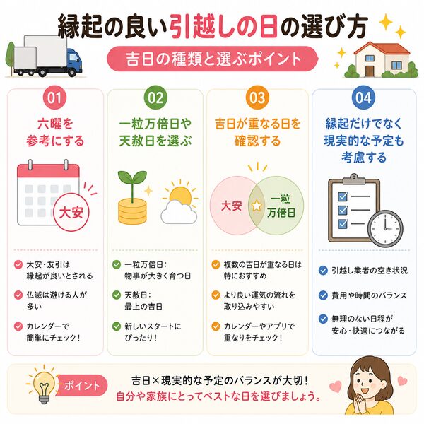 縁起の良い引越しの日の選び方(吉日の種類と選ぶポイント)