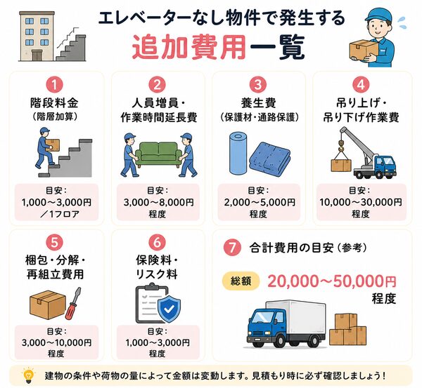 エレベーターなし物件で発生する追加費用一覧
