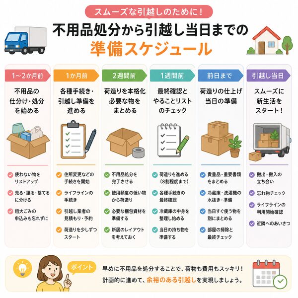 不用品処分から引越し当日までの準備スケジュール