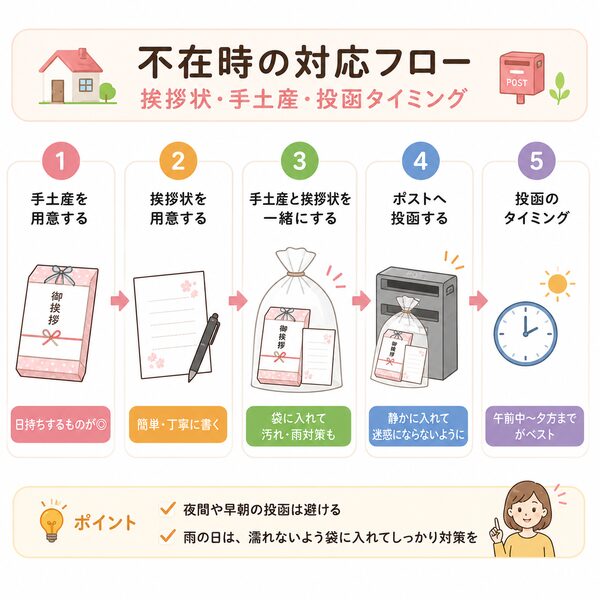 不在時の対応フロー（挨拶状・手土産・投函タイミング）