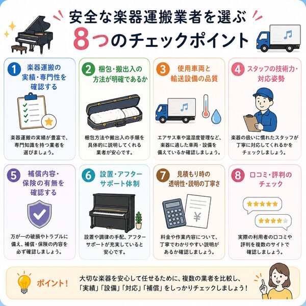 安全な楽器運搬業者を選ぶ8つのチェックポイント