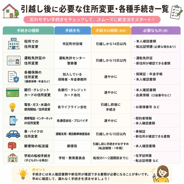引越し後に必要な住所変更・各種手続き一覧