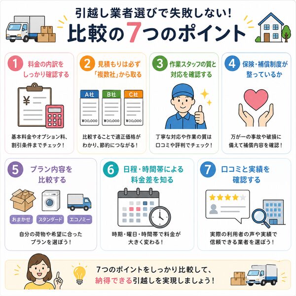 引越し業者選びで失敗しない!比較の7つのポイント一覧