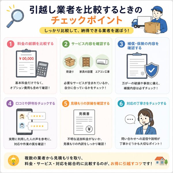 引越し業者を比較するときのチェックポイント