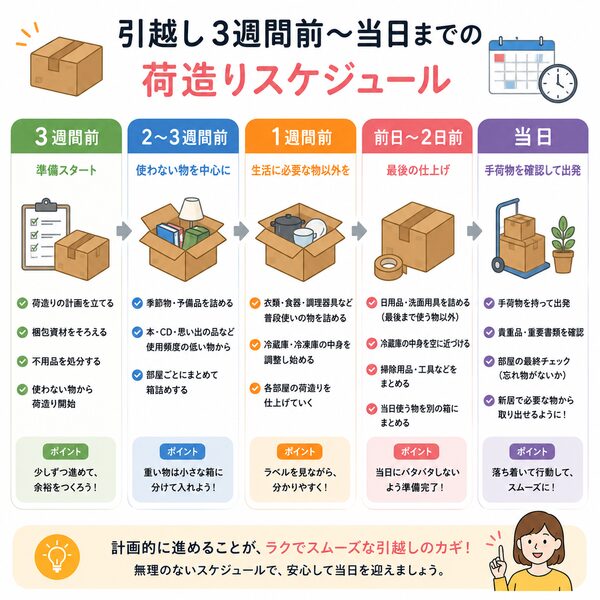 引越し3週間前〜当日までの荷造りスケジュール