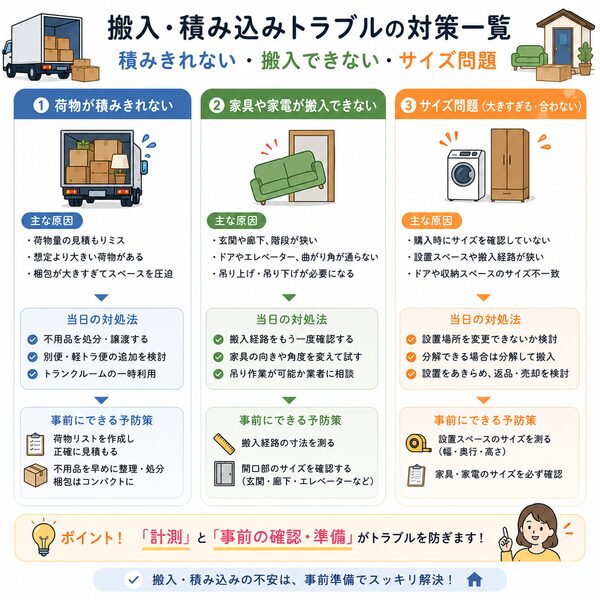 搬入・積み込みトラブルの対策一覧(積みきれない・搬入できない・サイズ問題)