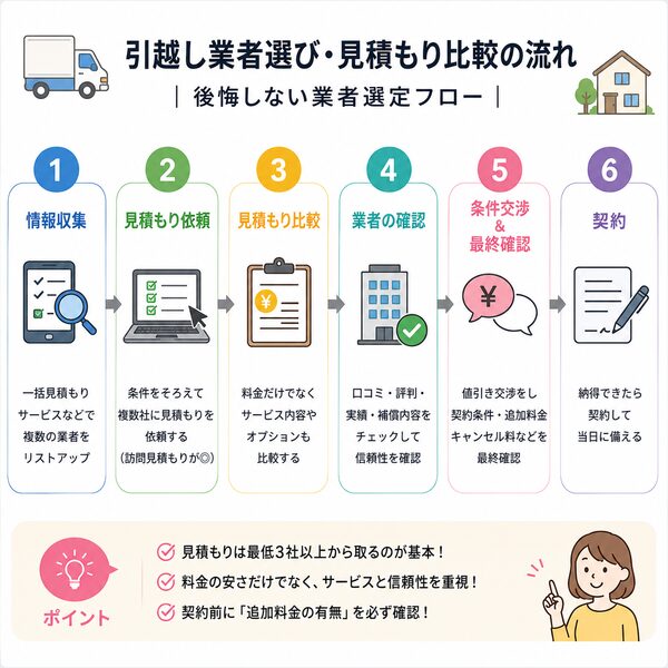 引越し業者選び・見積もり比較の流れ｜後悔しない業者選定フロー