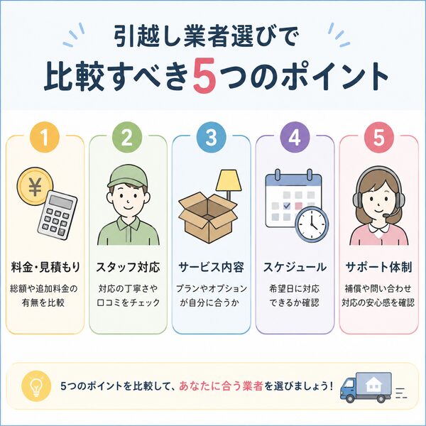 引越し業者選びで比較すべき5つのポイント一覧