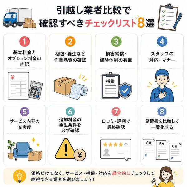 引越し業者比較で確認すべきチェックリスト8選