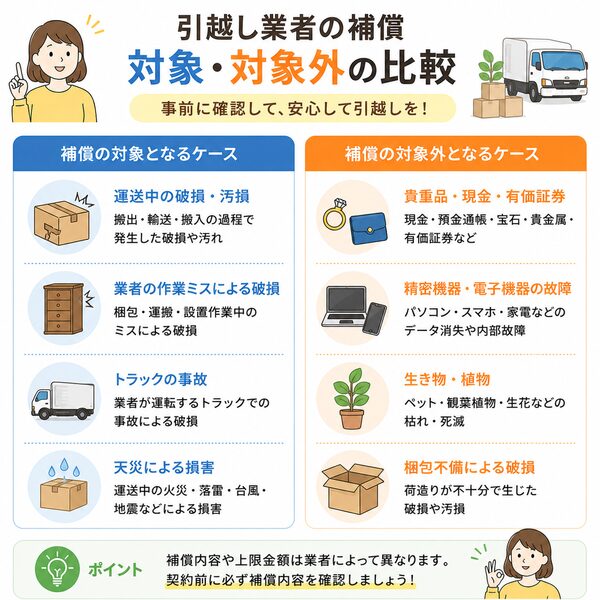 引越し業者の補償対象・対象外の比較