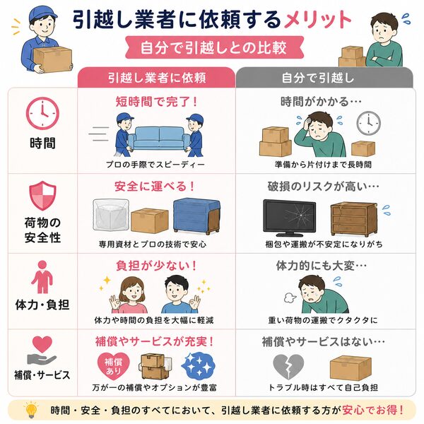 引越し業者に依頼するメリット（自分で引越しとの比較）