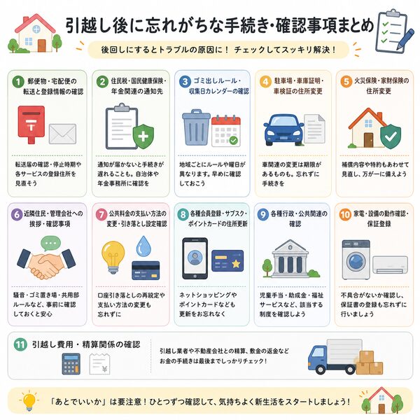 引越し後に忘れがちな手続き・確認事項まとめ