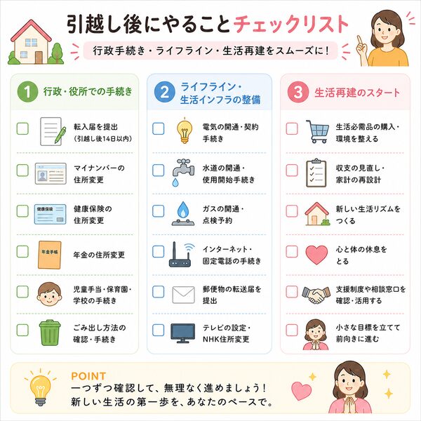 引越し後にやることチェックリスト(行政手続き・ライフライン・生活再建)
