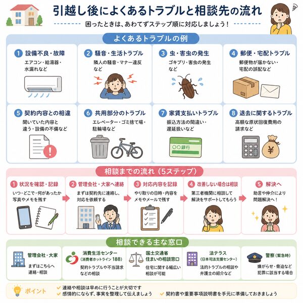 引越し後によくあるトラブルと相談先の流れ