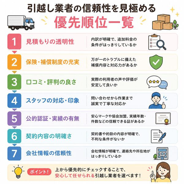 引越し業者の信頼性を見極める優先順位一覧