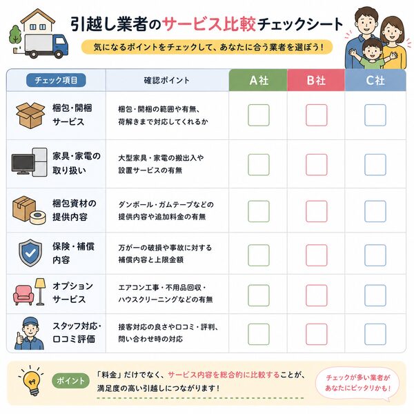 引越し業者のサービス比較チェックシート