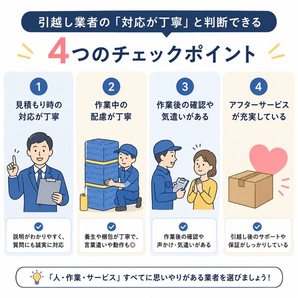 引越し業者の「対応が丁寧」と判断できる4つのチェックポイント