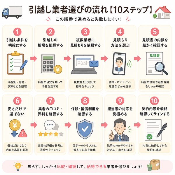 引越し業者選びの流れ（10ステップ）