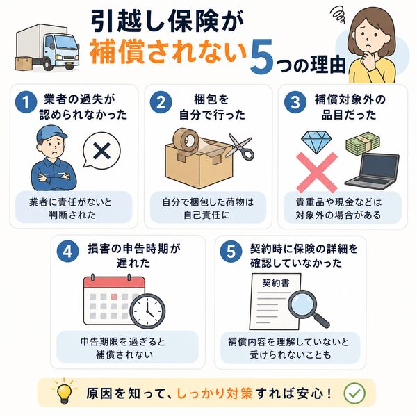 引越し保険が補償されない5つの理由
