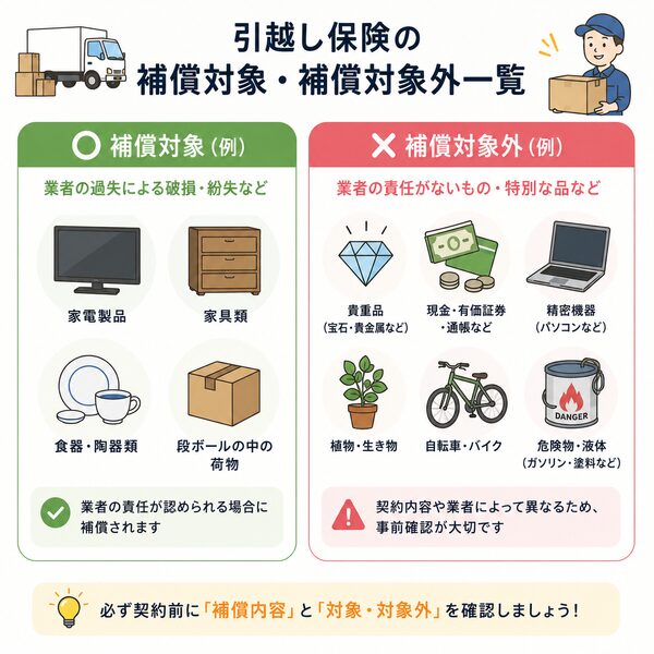 引越し保険の補償対象・補償対象外一覧
