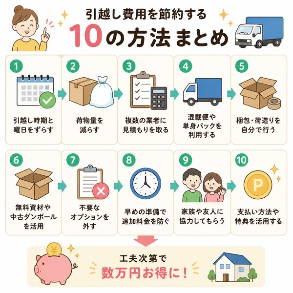 引越し費用を節約する10の方法まとめ(全体フローチャート)