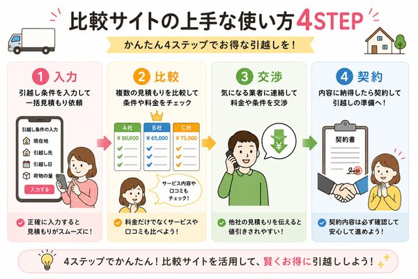 比較サイトの上手な使い方4STEP(入力→比較→交渉→契約)