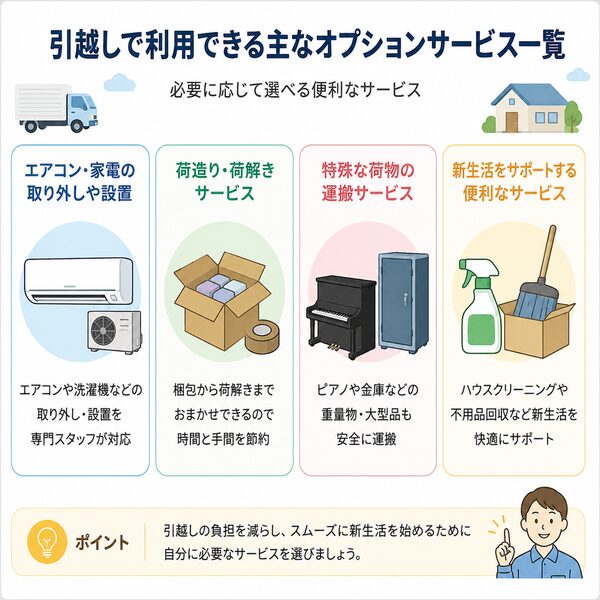 引越しで利用できる主なオプションサービス一覧